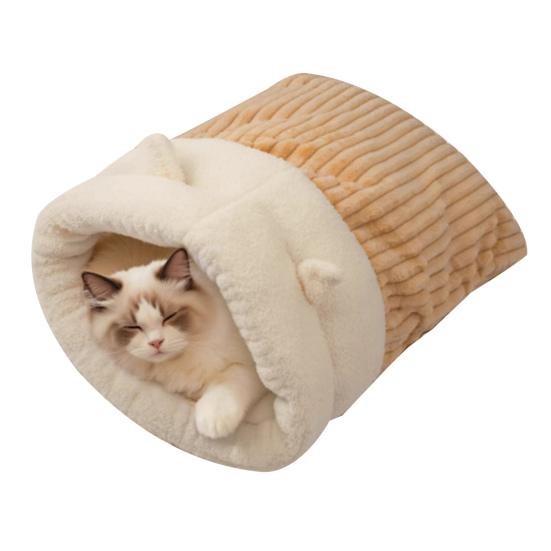 Winter Cat Sleeping Bag Warm Plush Cat Sack with Cute Ears Cozy Cats Cave Bed Pet Hideaway Tunnel Calming Bed for Puppies Kittens Small Pets