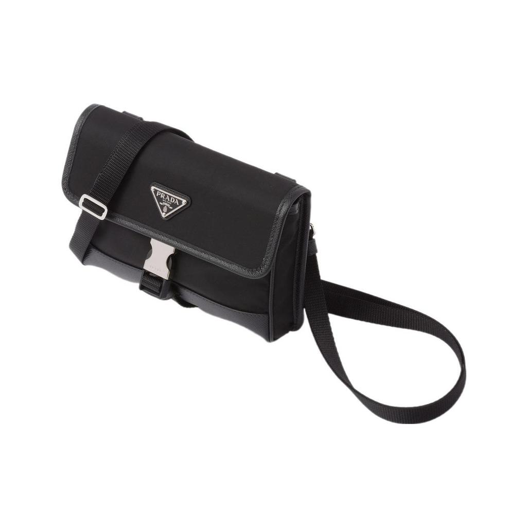 Prada Saffiano Silver Buckle Functional Recycled Nylon And Saffiano Leather Camera Bag Unisex Bags Black 2ZH108-2BBD-F0002