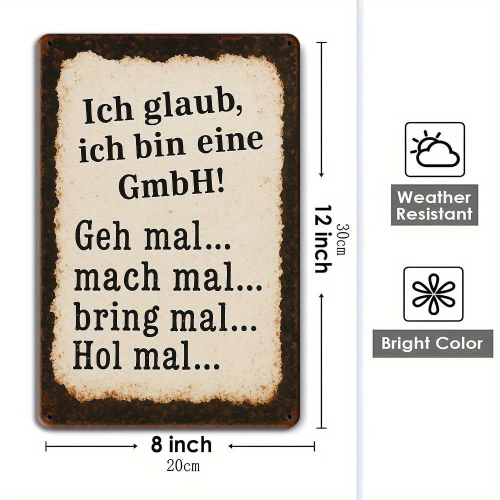 "GmbH" German Humor Sign - 20.32x30.48cm Vintage Metal Decor for Office & Bar