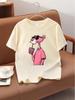 Unisex Pink Leopard Print Short Sleeve Cotton Top