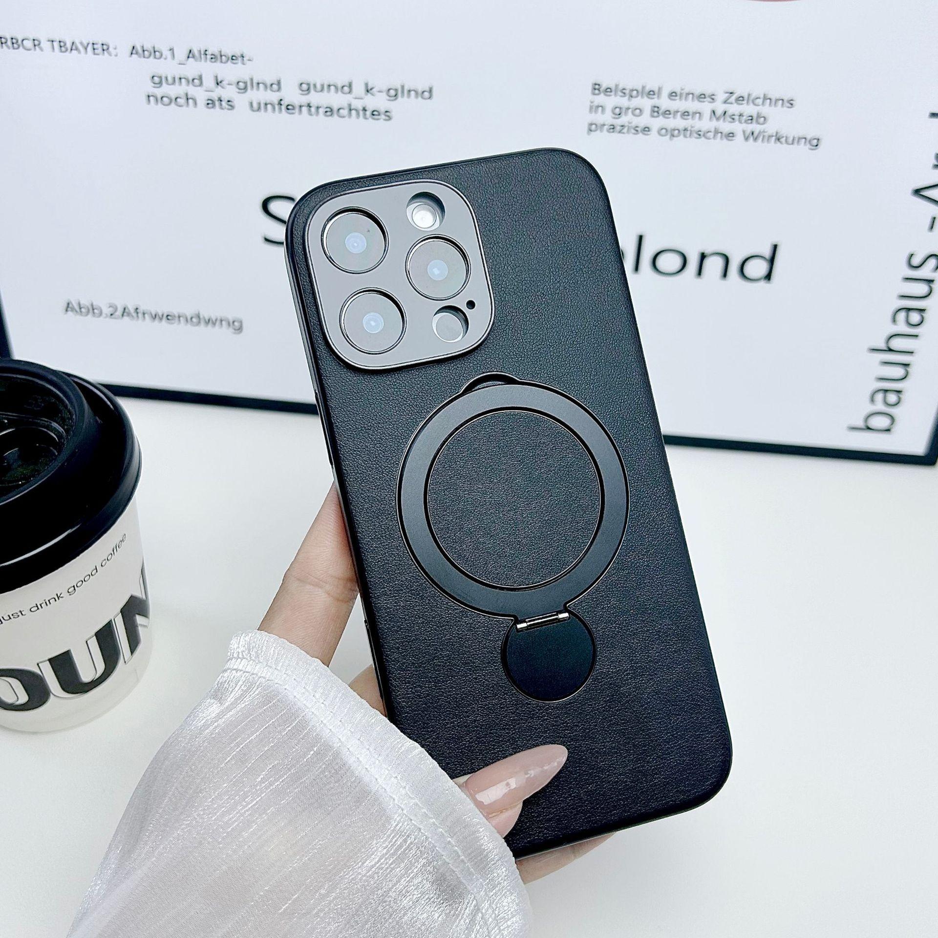 

For Apple 16 High-end Plain Leather Invisible Stand Protective Cover Suitable for Iphone15pro Rotating Magnetic Phone Case For iphone16