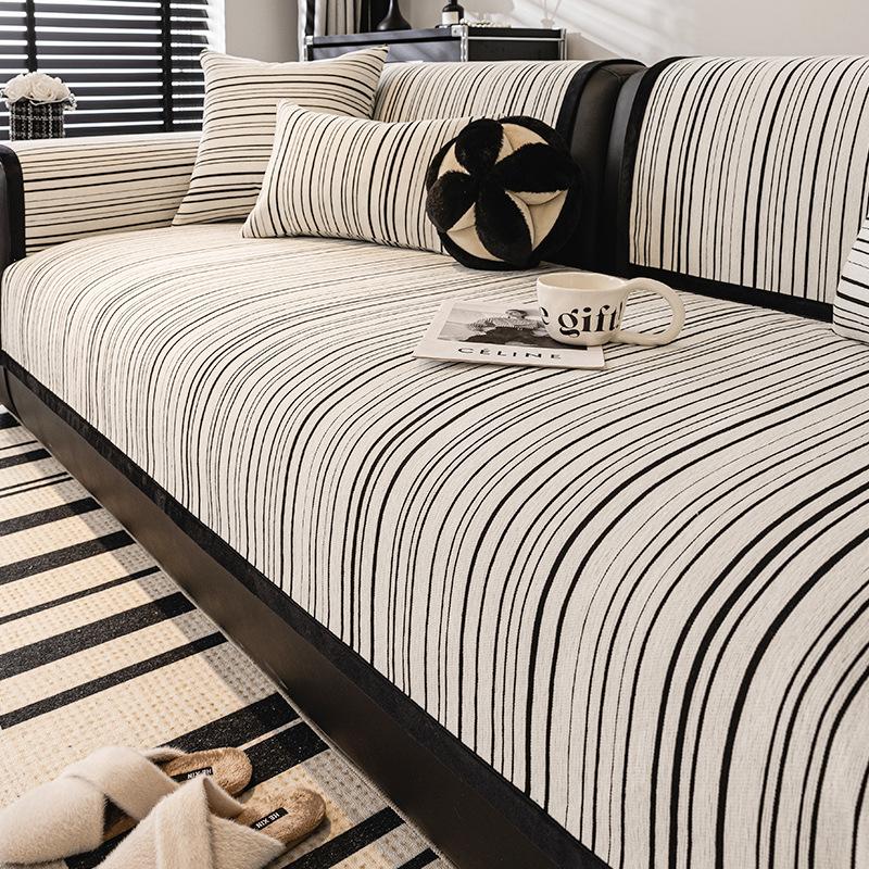 Modern Stripe Sofa Covers for Living Room 3 Seats Luxury Chenille Soft Armchair Couch Slipcover Furniture Protector