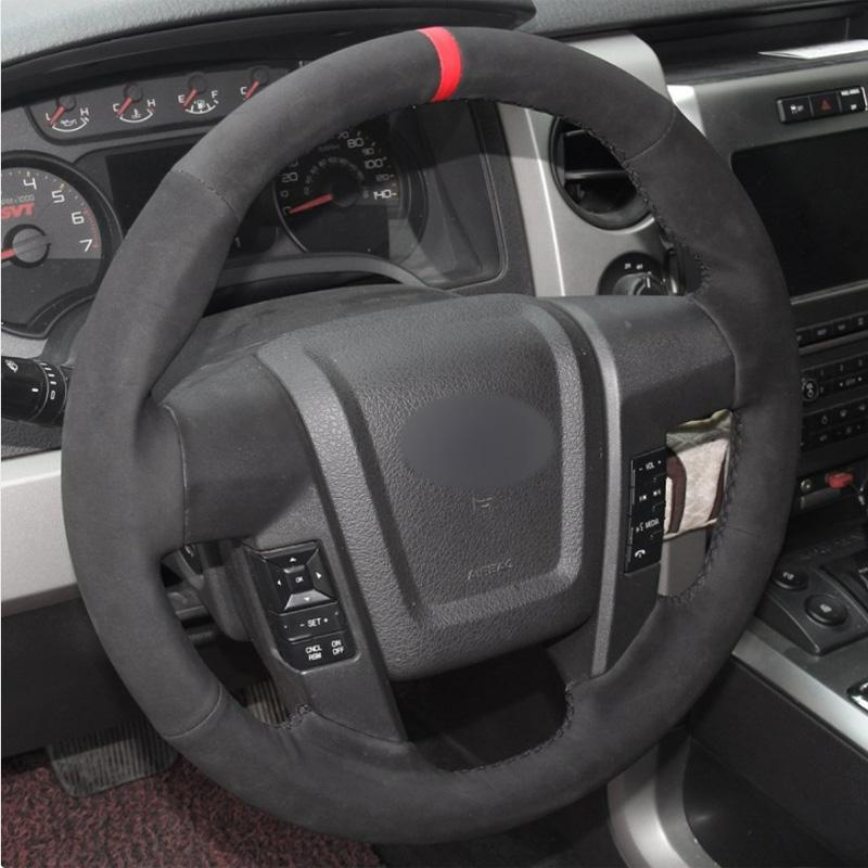 For Ford F150 SVT RAP Raptor F-150 2010-2016 Hand-stitched Full coverage Black Leather Car Steering Wheel protection Cover
