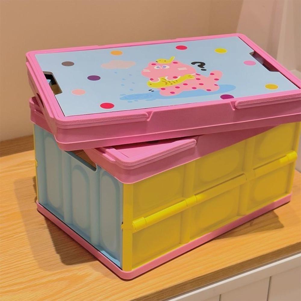 Cartoon Folding Storage Box Cat Pattern Stackable Crate Portable Storage Box Trunk