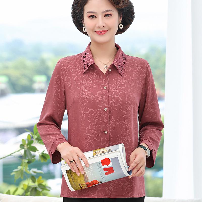 Luxurious Silk Lapel Shirt for Middle-Aged Women - Summer, Lightweight, Long Sleeve, Loose Fit, Mulberry Silk