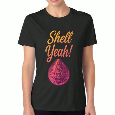 Muschel Yeah! Damen Baumwoll-T-Shirt, Premium-Baumwolle mit Grafikdruck, Langlebig, Lässig und Modisch. Perfekte Geschenkidee für Muschelliebhaber und StrandbesucherF