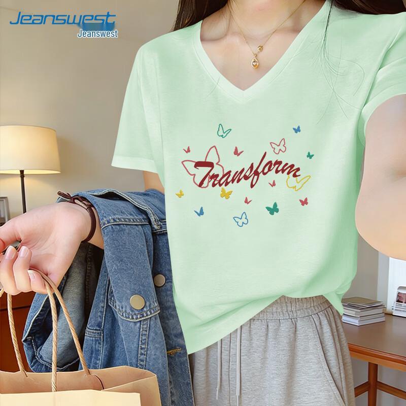 Jeanswest Women s Butterfly Print V-Neck Cotton T-Shirt M
