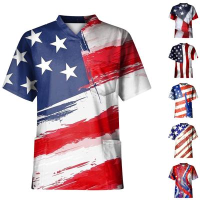 Moda Hombre Manga Corta Cuello en V Estampado Trabajo Bolsillo de Pecho Cuidado Top