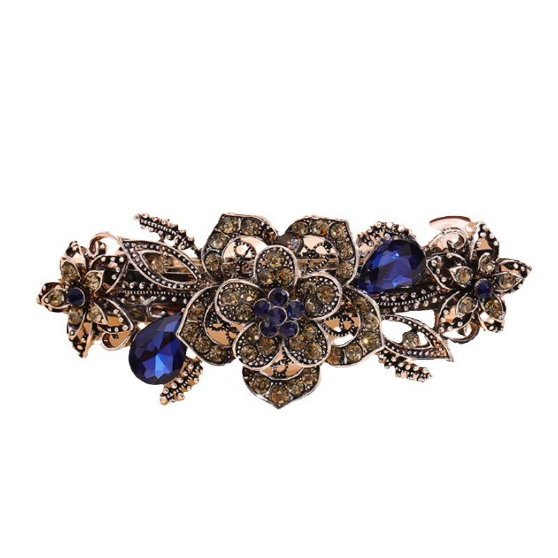 Retro Elegant Crystal Hair Clip - Large Size Horizontal Spring Ponytail Clip for Women