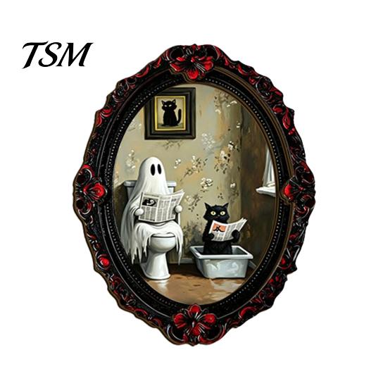 Retro Gothic Room Accessories Halloween Ghost Refrigerator Magnet, Fridge Magnets, Oval Picture Magnetic Magnets Frame Stickers for Kitchen