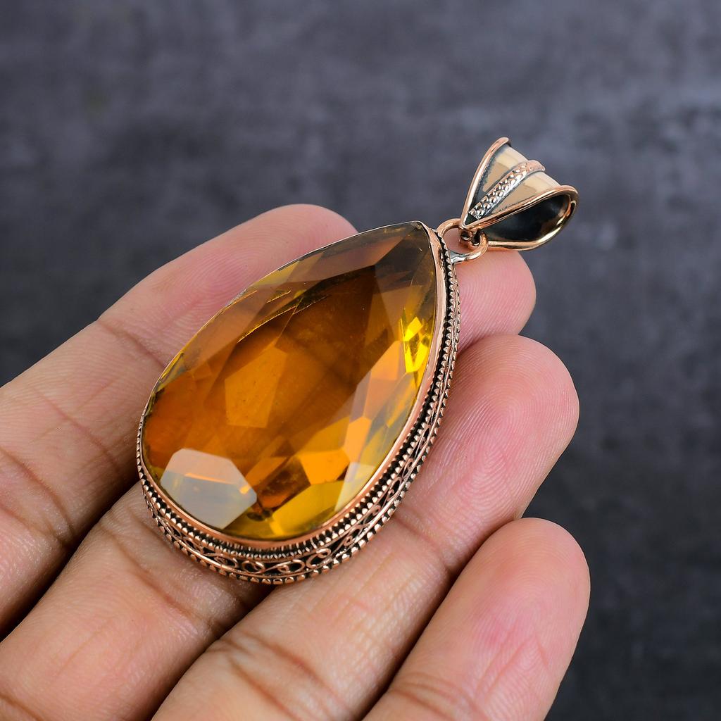 Citrine Gemstone Handmade Copper Jewelry Pendant 2.48" g5I06