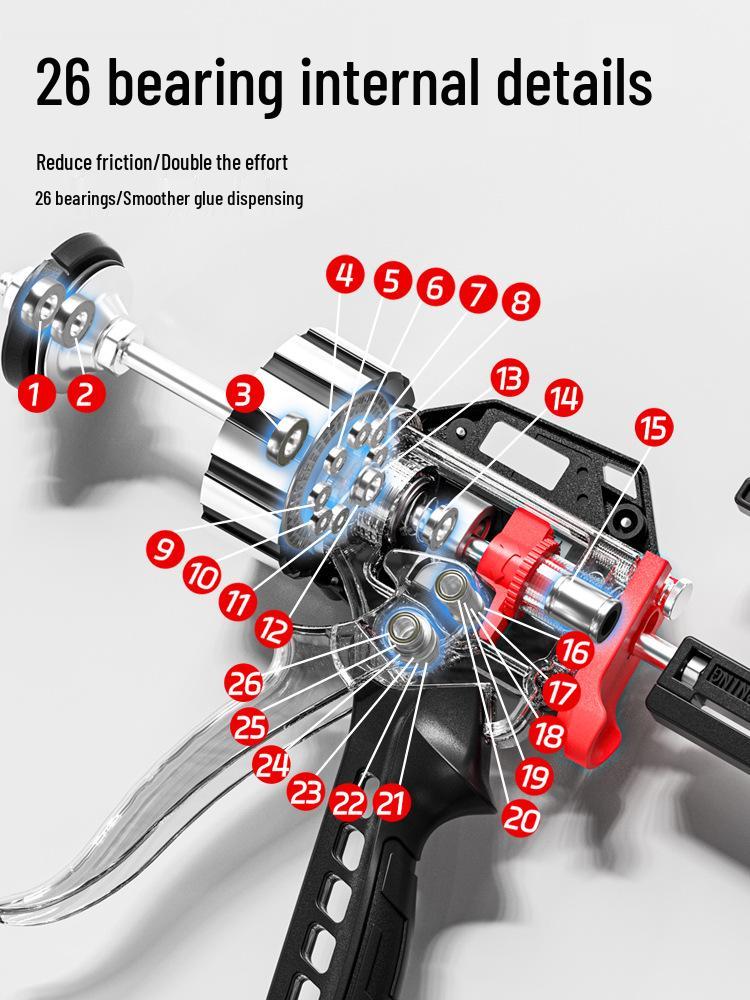 Automatic Glass Glue Gun with 26 Bearings - Labor-Saving Caulking Tool for Structural Adhesive