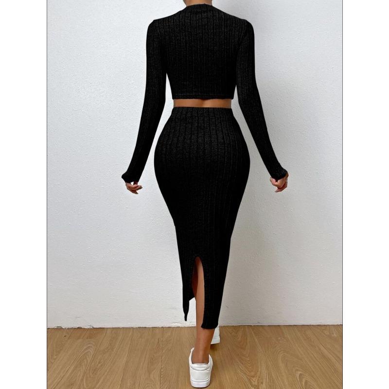 JKASHDK Women's Fashion Casual Solid Color Print High Waist Skirt Suits