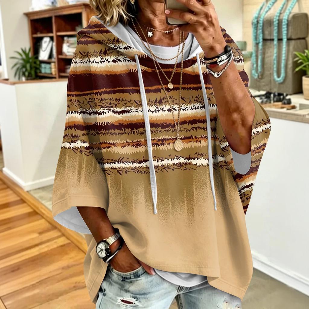 Women's Vintage Floral Print Drawstring Hoodie - Casual Loose Fit Sweatshirt Top