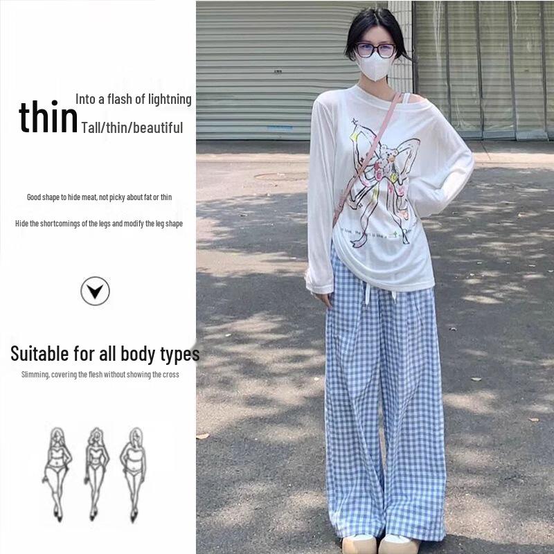 Women's Plaid High-Waist Wide-Leg Pants