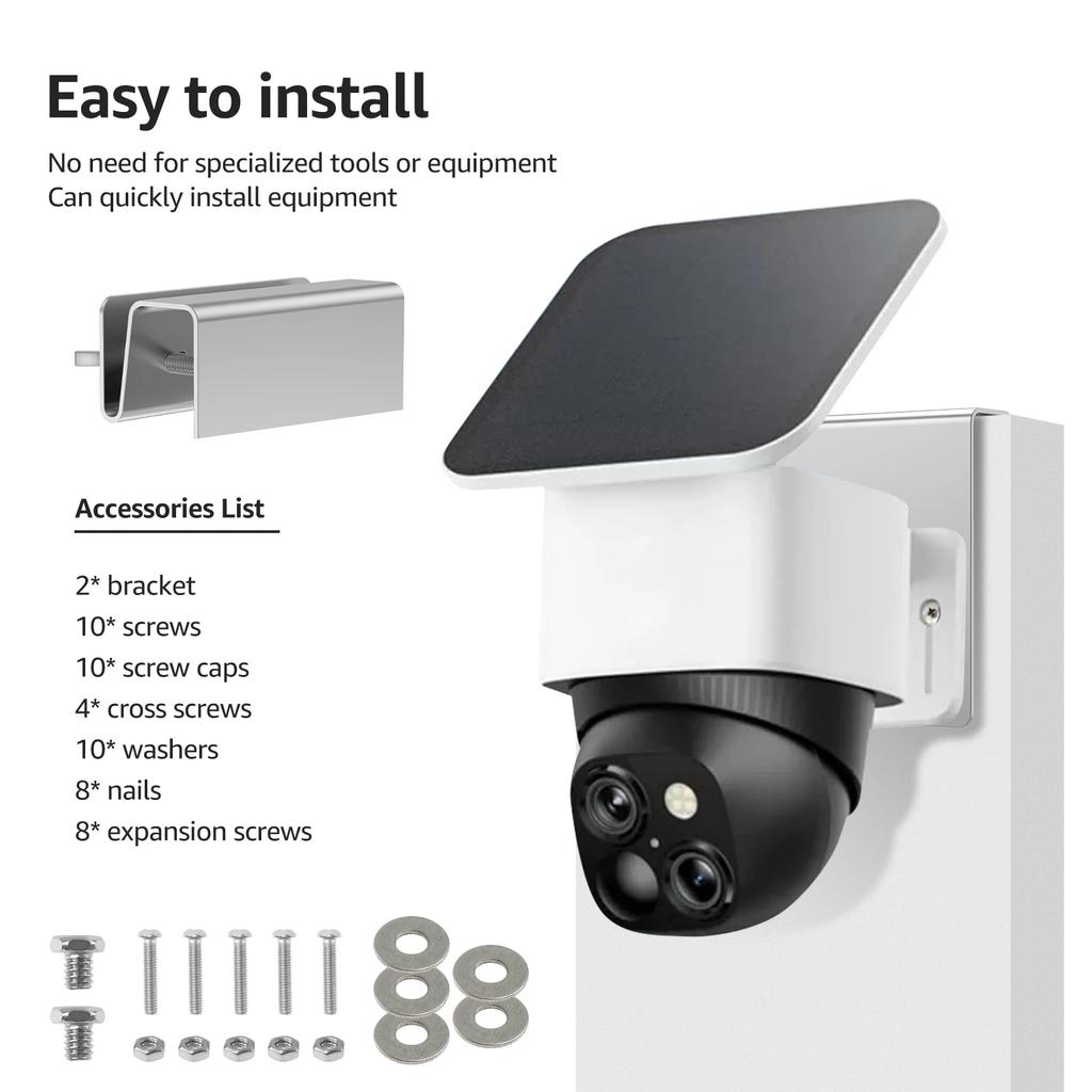 2Pcs Wall Mount Gutter Bracket with Anti-Rust Mounting Screw Stainless Steel Solar Security Camera Holder for Eufy SoloCam S340