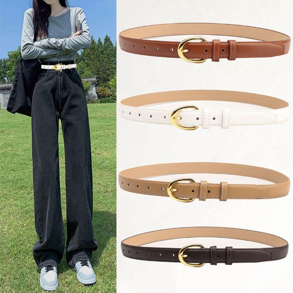 

Slim Side Thin Waist Belt Pin Buckle Korean Style Waistband Retro PU Leather Belt Daily