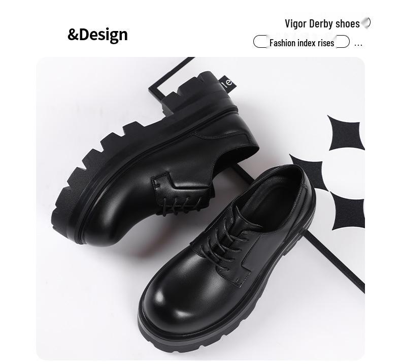 Herren Schwarze Leder Schuhe mit Höhenerhöhung - Dicke Sohle, Big-Toe-Design, Ideal für Hochzeiten und Geschäft.