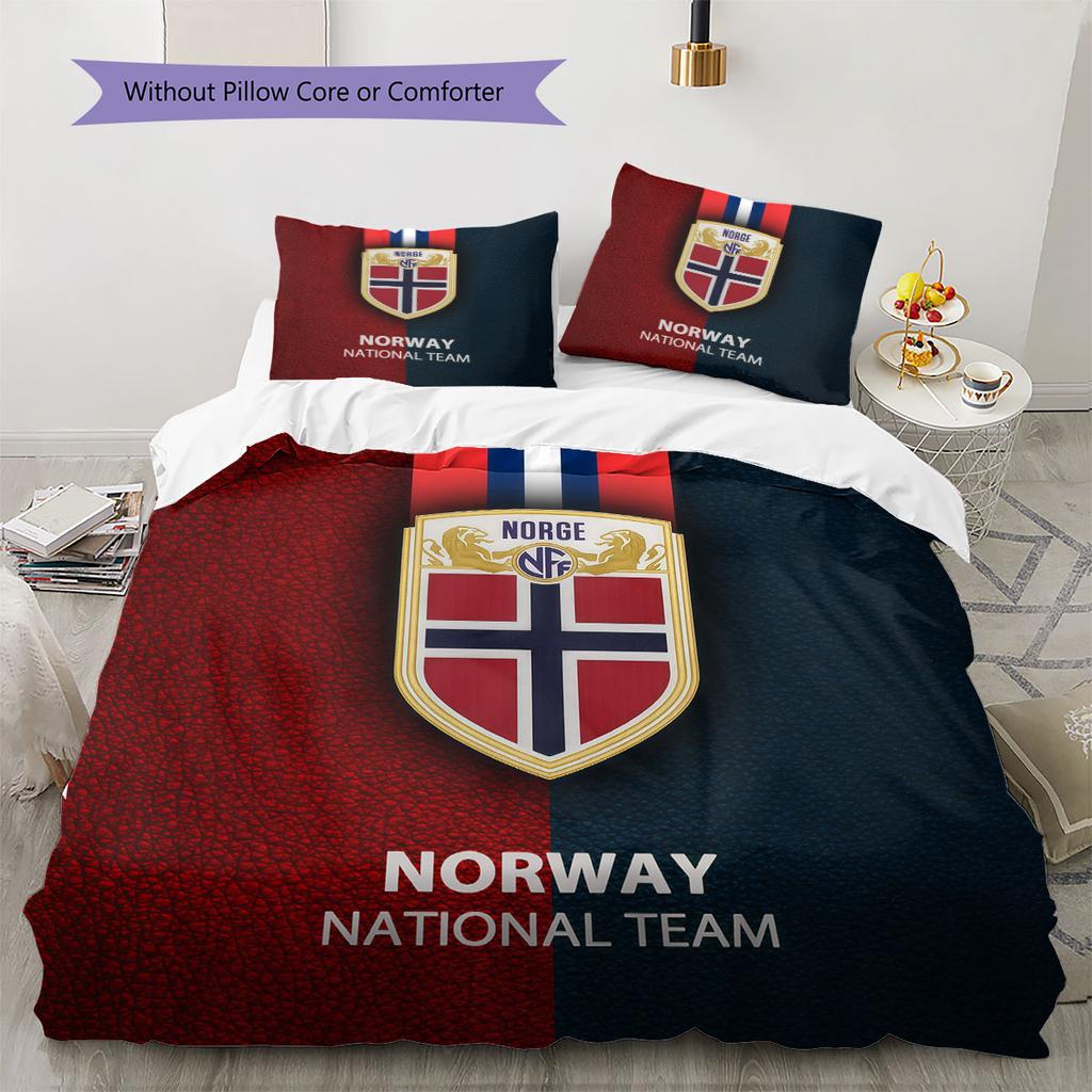 Norway national football logo Pattern Bedding Home Decoration Birthday Gift (1 * duvet cover + 2 * pillowcase, without core),fan merchandise.