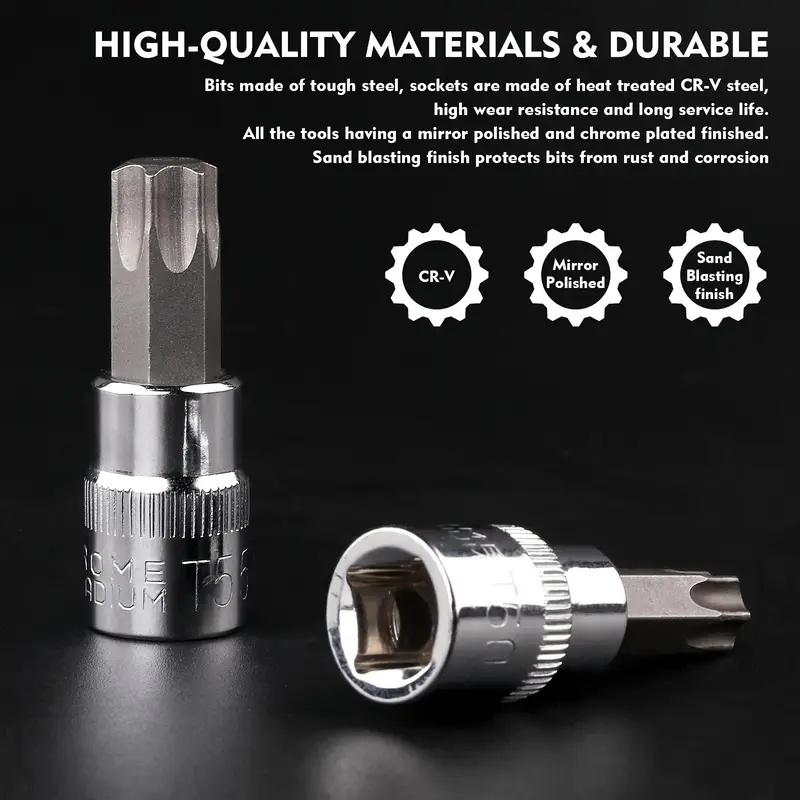 Set di 13 bussole Torx con inserti a stella T8-T70 Kit di attrezzi manuali multifunzionali per lavori meccanici con custodia