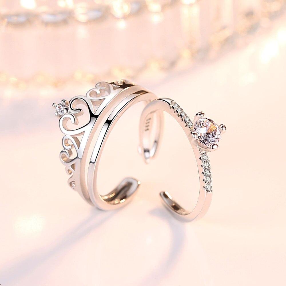 Neueste Sterling-Ton-Paarringe Modisch Stilvoll Krone Inlay Hochwertiger Zirkonstein Verstellbares Paar Liebesschmuck Geschenk Geschenk