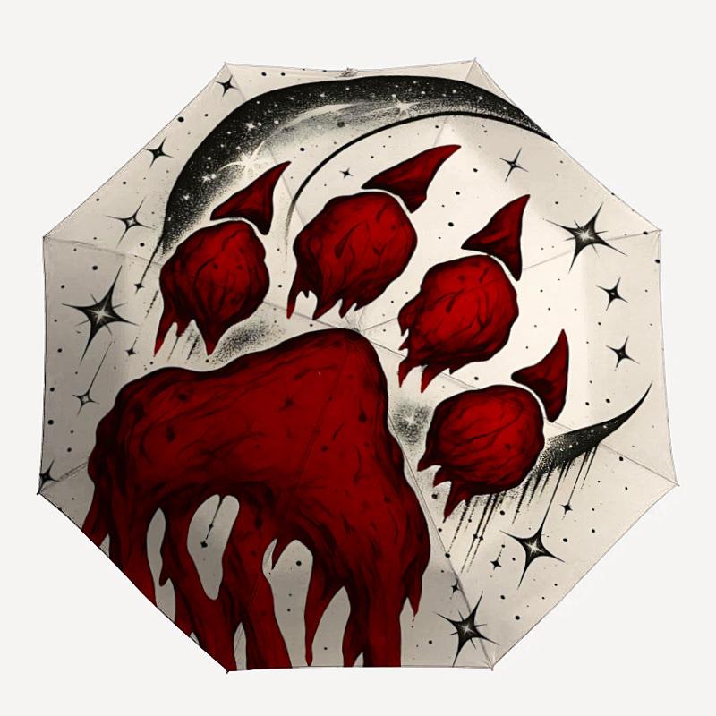 

1pc Blood Moon Wolf Paw Print Automatic Open/Close Umbrella with One-Touch Button, Compact Folding Canopy, Sturdy 8-Rib Windproof Design S34