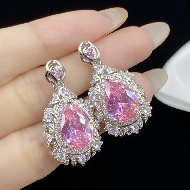 

BELLA BOX Серьги-подвески с открытой петлей из розового циркония с ажурным дном и каплевидной формой для женщин No.3 розовый