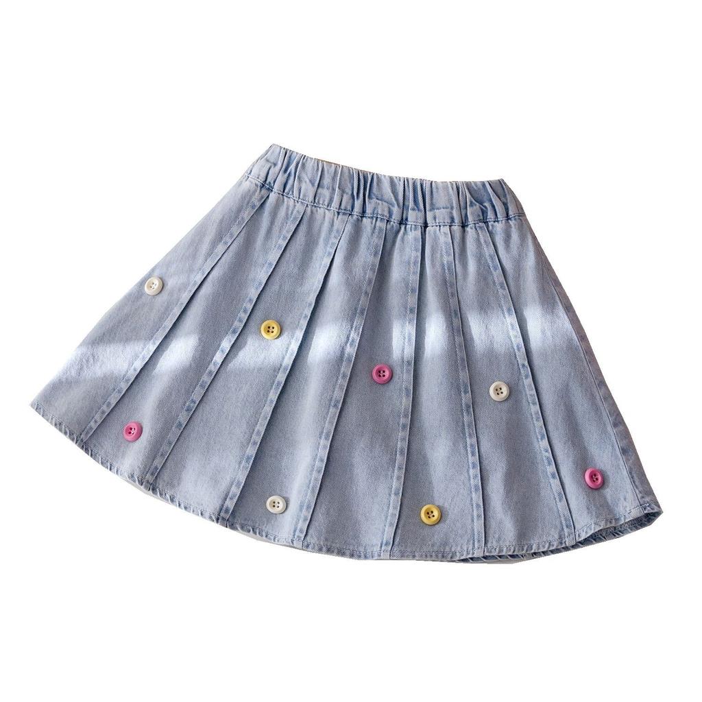 Girls' Summer Versatile Denim Short Skirt Baby Girl's New Decorative Button Casual Half Skirt