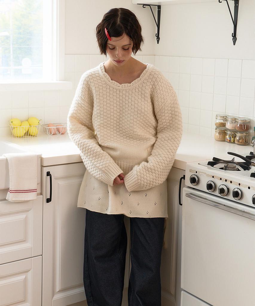 Beibibeullunideuljeu Crochet Layered Knit Skirt Ivory