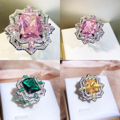 Anillo Abierto de Diamante de Alto Carbono Diamante de Alta Tecnología Color Flor de Hielo Corte
