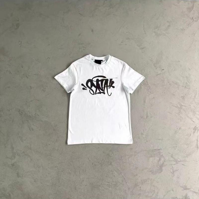 Syna Letter Print Crew Neck Short Sleeve T-Shirt Couples High Street Fashion Casual Top