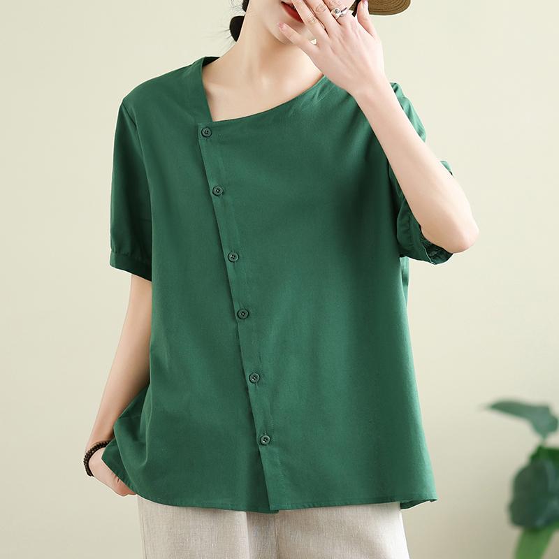 DIMANAF 2026 Summer New Plus Size Women Blouse Shirt Button Elegant Lady Tops T-Shirt Solid Cotton Fashion Casual Clothing