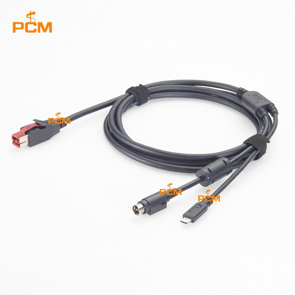 24V Powered USB to USB-C Hosiden-M Din 3 Pin Power Cable for POS Printer Scanner Mice Keyboard Industrial PoweredUSB Hub Card