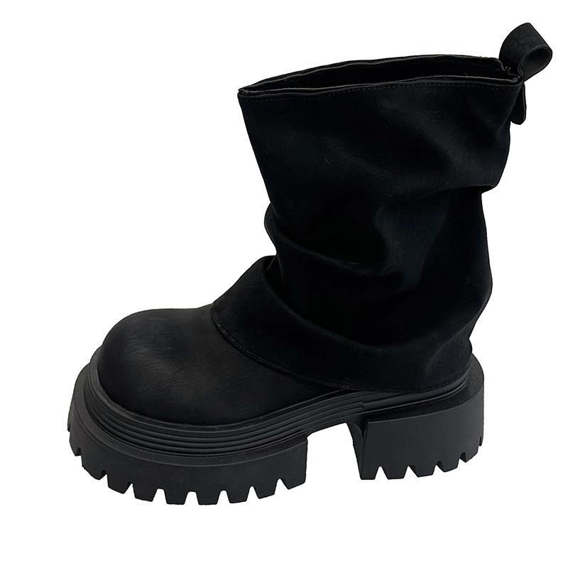 Medium tube thick bottom versatile new trousers fashion boots big head light mouth light sleeve foreign style round head autumn
