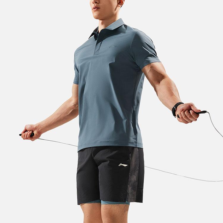 Li Ning Fitness Series Solid Color Comfortable Versatile Breathable Casual Sports Polo Shirt Men tops Luo-Dai-Qing APLU003-9