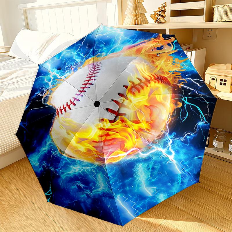 Flaming Football Artwork Umbrella 8-Frame for Travel, Camping, Casual Lightweight Portable Umbrella, Essential for Every Family Holidays Gift