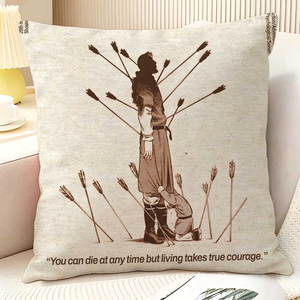 Cartoon Comic V-Vinland Sagapc 2 Pillow Case Natural Linen Organic Fabric Double-Sided Printing Sofa Home Decor Gift Pillow Case