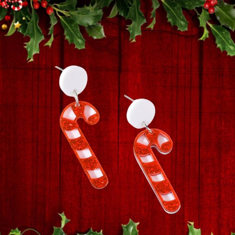 Christmas Tree Ginger Man Dangle Earrings for Women Girls Holiday Drop Earring Christmas Hat Crutch Earring Jewelry Gift