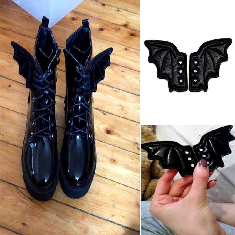 1/2 Pairs Bat Shoe Wings Embroidery Diy Charm Decorations For Sneaker Clothing Shoelaces Punk Halloween Gift Accessory