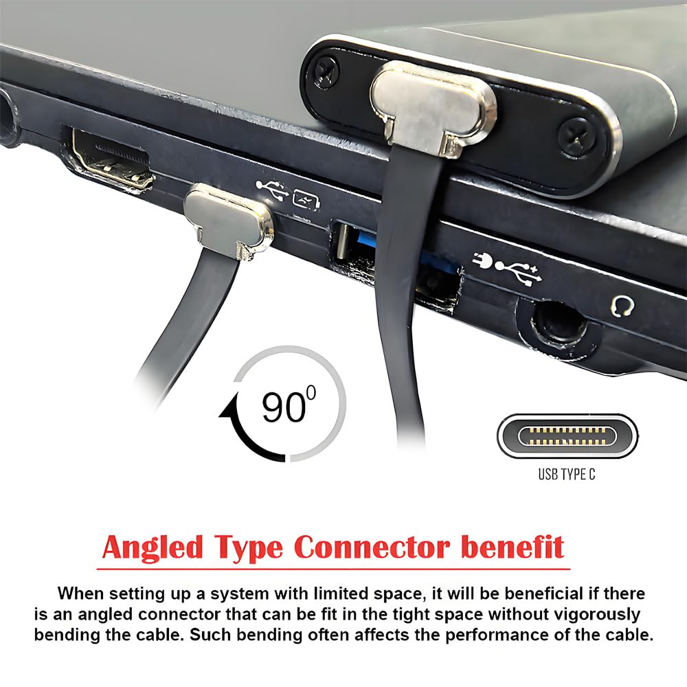 xiwai Angled Short Male to Male Fast Charging Ultra Slim Flat USB Data 65W Power for Laptops and Black USB-C Cord, 2.0 Cable, Supply, Tablets, 5.9