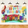 Cartoon Blocked Number Theme Birthday Party Decoration Building Background Plate Cup Balloon Backdrop Photography Prop Kid Gifts
