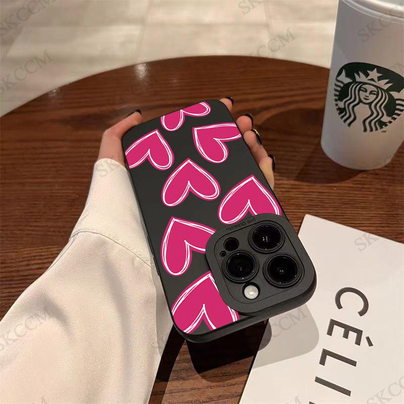 Luxury Red Love Heart Soft Silicone Phone Case For iPhone 15 14 13 12 11 Pro Max Mini XR X XS Max 7 8 Plus Matte Back Cover