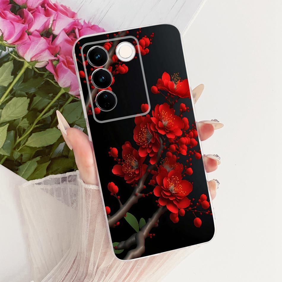 For Vivo V27 V27Pro Cute Flower Butterfly Cat Painted Case For Vivo V 27 V27 Pro V2230 V2231 Soft Silicone TPU Phone Cases