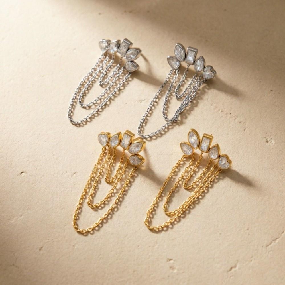 Geometric Stud Earrings Stainless Steel Tassel Earrings Fashion Zircon Stud Earrings for Women