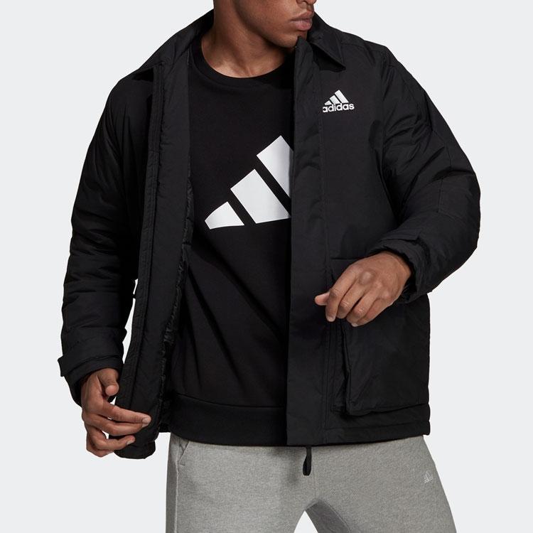 Adidas Solid Color Polo Collar Outdoor Sports Cotton Jacket Winter Men Jacket Black GV5358