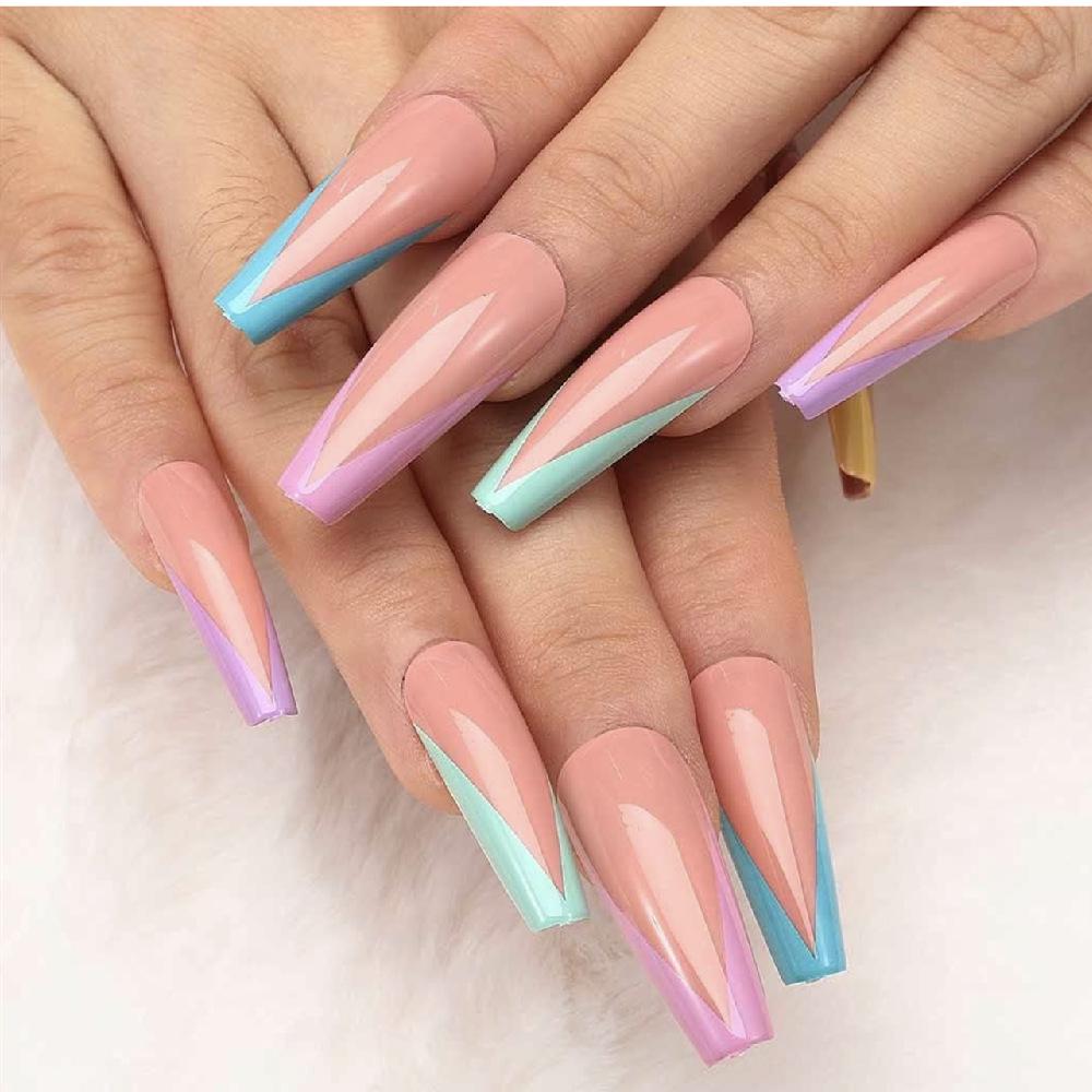 

24-Piece Long Ballet Colorful French Press-On Nail Tips