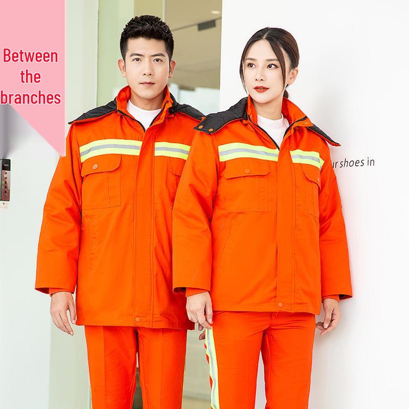 Reflective Cotton Work Jacket for Road and Landscaping Crew - Winter Cold-Proof for Sanitation, Traffic, and Property Management.