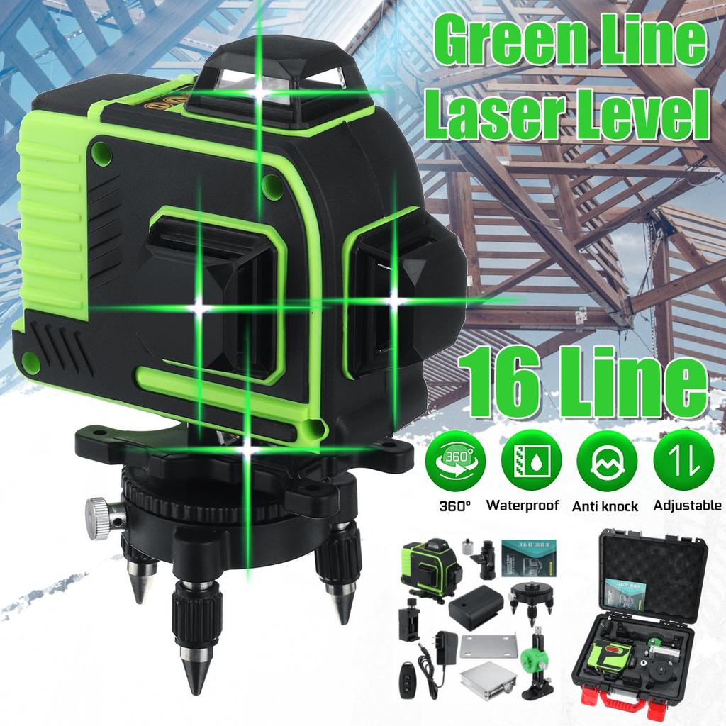 16 Line Laser Level Green Laser Level Line 4D Self-Leveling 360 Horizontal Vertical Cross Super Powerful Laser Level Remote Control 4000mAh Battery