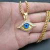 Hip Hop Goldfarbenes Auge Anhänger Halskette mit Zirkon 316L Edelstahl Schlüsselbein Halskette Damen Herren Schmuck