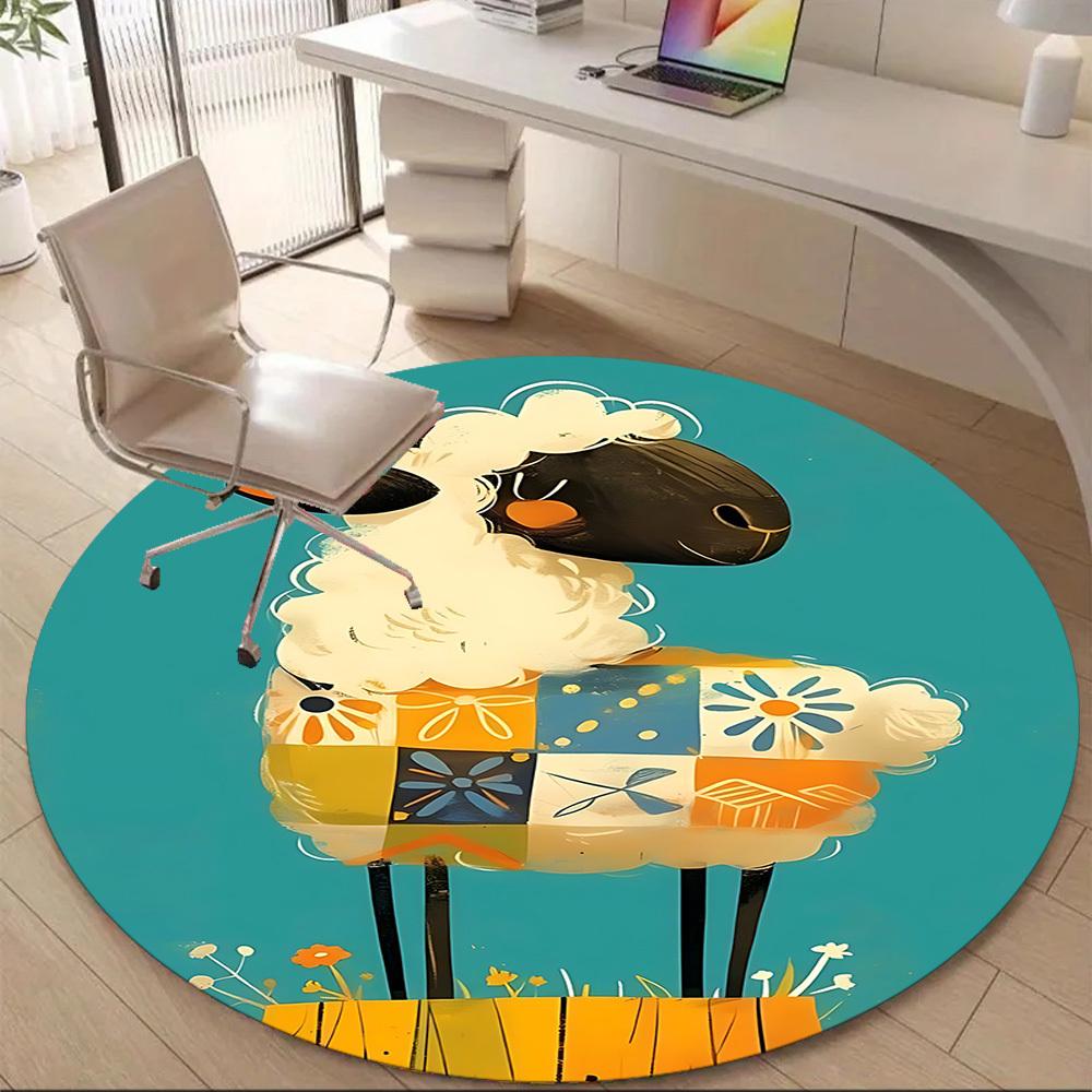 1PC Floral Patchwork Sheep Office Round Area Rug, Mat Suitable ForOffice, Under Office Chairs Bedroom Living Room Home Decor, Room Deco